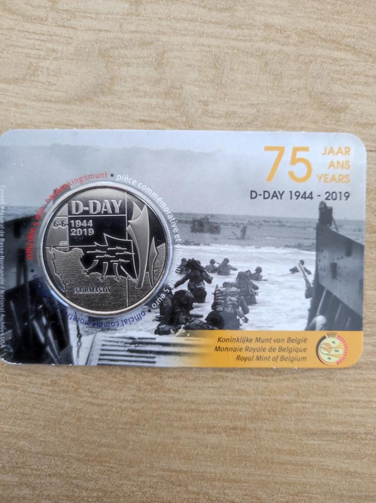 5 euromunt België 2019 ’75 jaar D-Day‘ BU in coincard, Postzegels en Munten, Munten | Europa | Euromunten, Ophalen of Verzenden