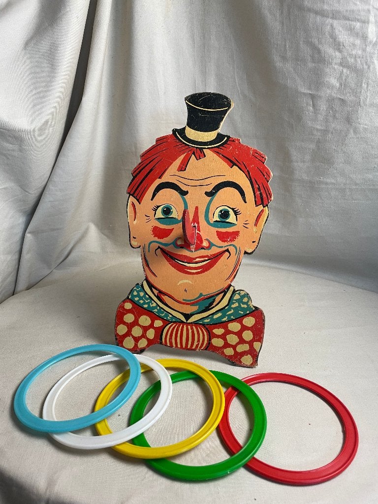 Simplex houten ringwerpspel clown jaren 50-60, Ophalen of Verzenden