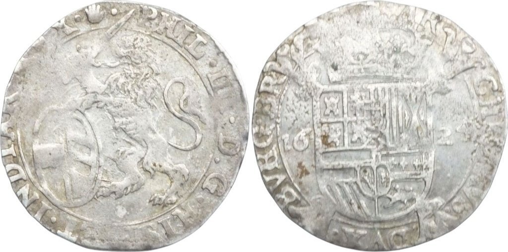 Spaanse Nederlanden escalin 1624 Antwerpen Filips IV, Postzegels en Munten, Ophalen of Verzenden, Zilver, Losse munt, Zilver