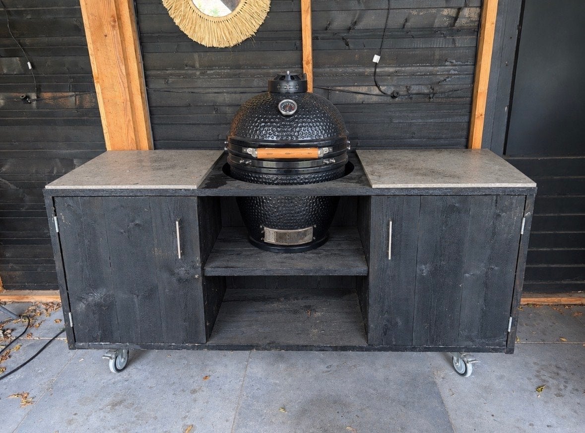 Kamado BBQ buitenkeuken met opbergruimte, Tuin en Terras, Ophalen, Zo goed als nieuw, Houtskool, Inbouw