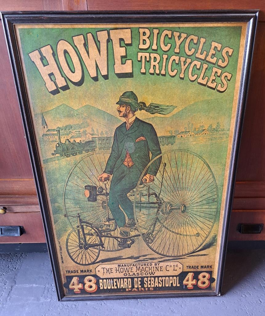 Ingelijste oude poster van een Engelse fiets reclame 97 x 65, Ophalen