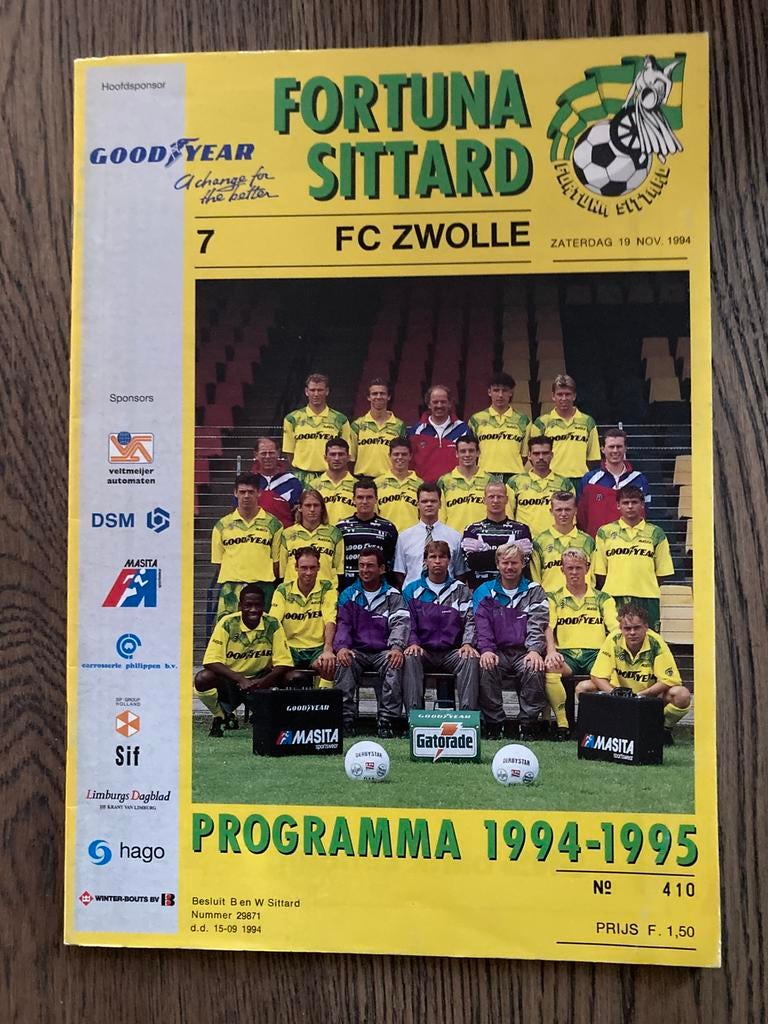 PROGRAMMABOEKJE FORTUNA SITTARD-FC ZWOLLE 94-95, Verzamelen, Ophalen of Verzenden, Zo goed als nieuw, Overige binnenlandse clubs