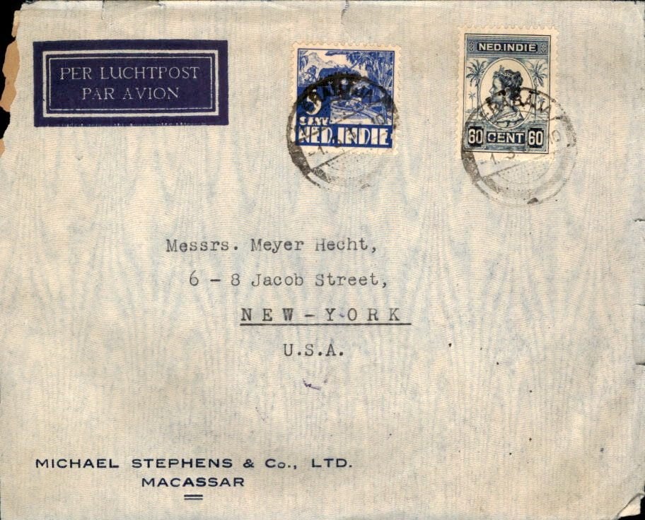 Luchtpost Envelop Ned. Indië naar New York 1937 - Reclame, Verzenden, Envelop