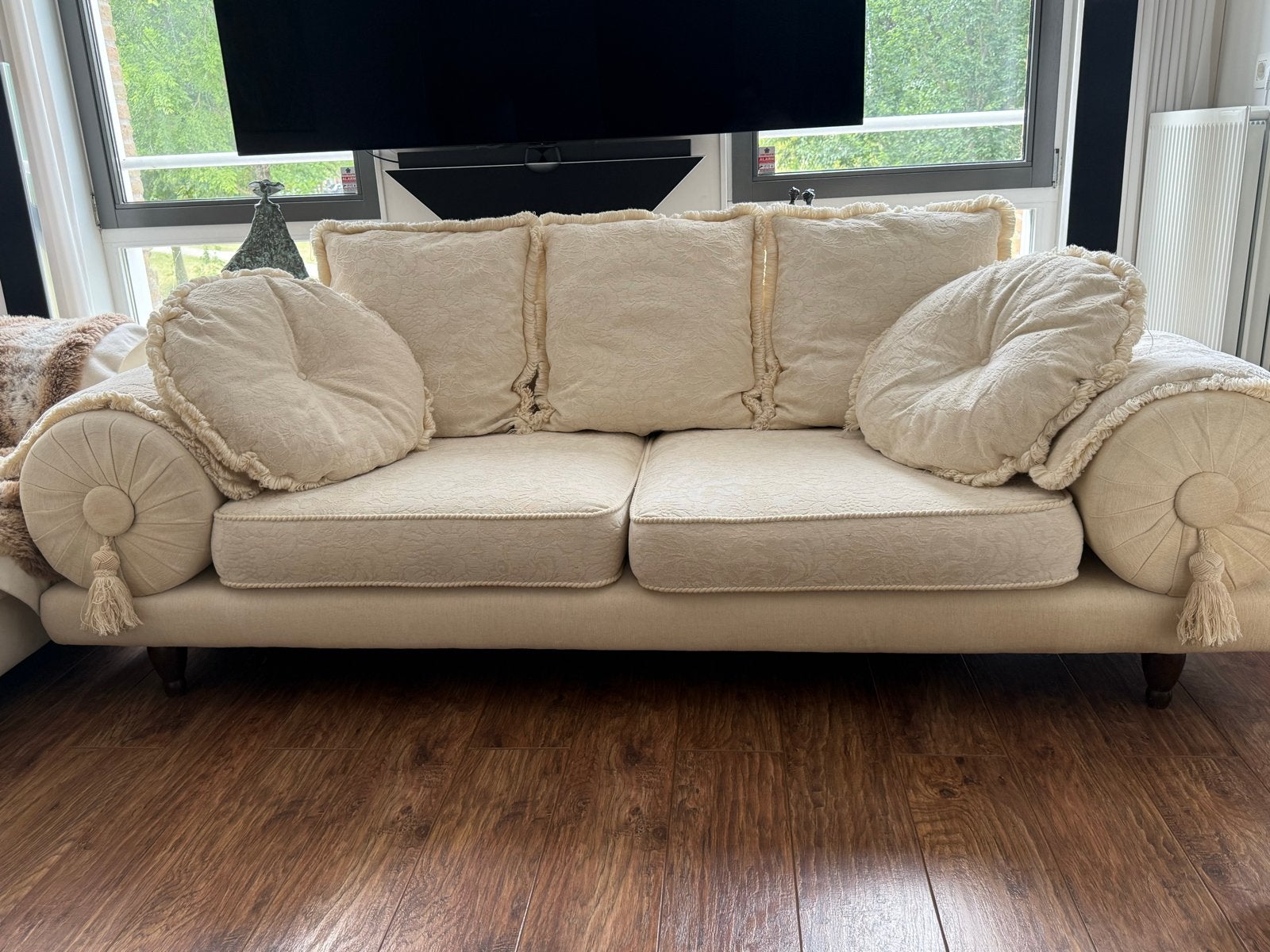 Koloniale stijl bank - Crème kleurige 3-zits bank, Koloniaal, Driepersoons, 75 tot 100 cm, Ophalen of Verzenden