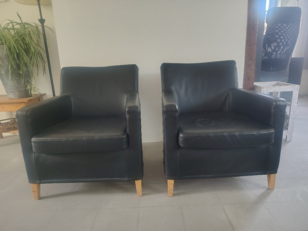 twee fauteuils, Huis en Inrichting, Fauteuils, Ophalen, Gebruikt, 75 tot 100 cm, Leer