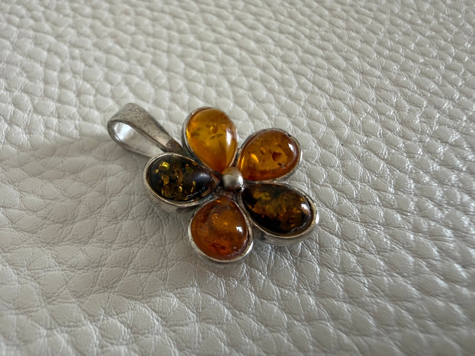 H083/Zilveren AMBER Bloem Hanger, Gebruikt, Verzenden, X, Zilver