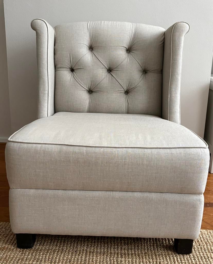 Fauteuil zandkleurig stof linnen en viscose L’Authentique, Ophalen, Gebruikt, 75 tot 100 cm, Stof