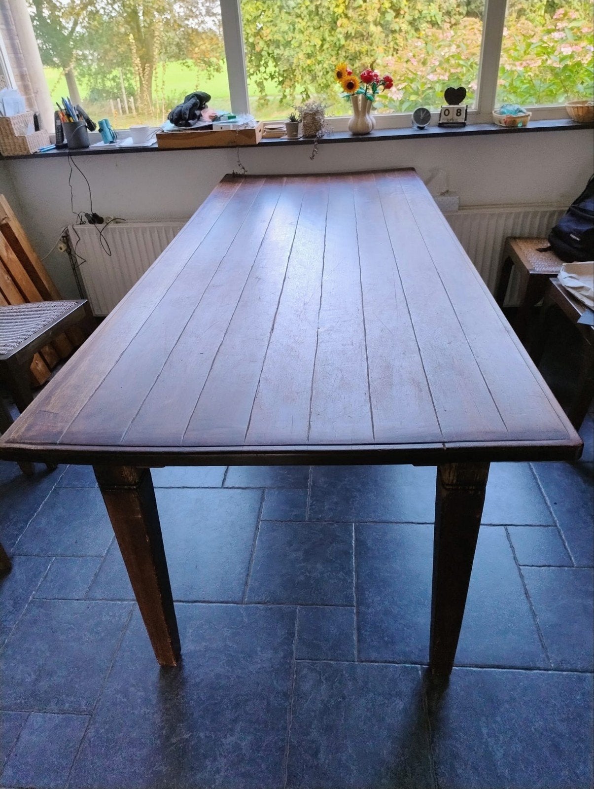 Eettafel, koloniaal teak, Huis en Inrichting, Ophalen, Gebruikt, Teakhout, 200 cm of meer