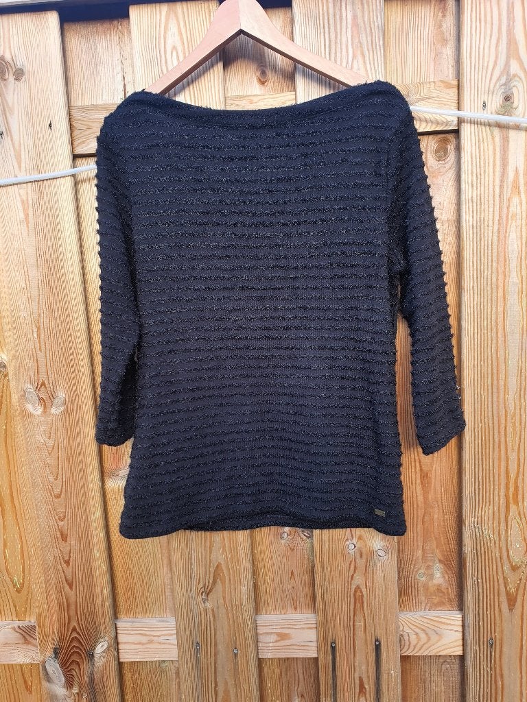 Dayz zwarte textured trui L boothals chic, Ophalen of Verzenden, Zo goed als nieuw, Maat 38/40 (M), Zwart