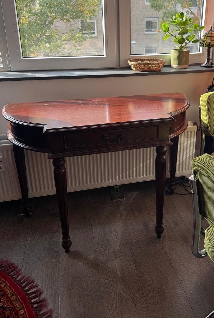 Antieke halve maan tafel hout (demi-lune), Ophalen