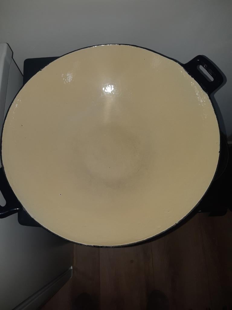 Geëmailleerde wok 36 cm, Ophalen of Verzenden, Zo goed als nieuw, Gietijzer, Wok