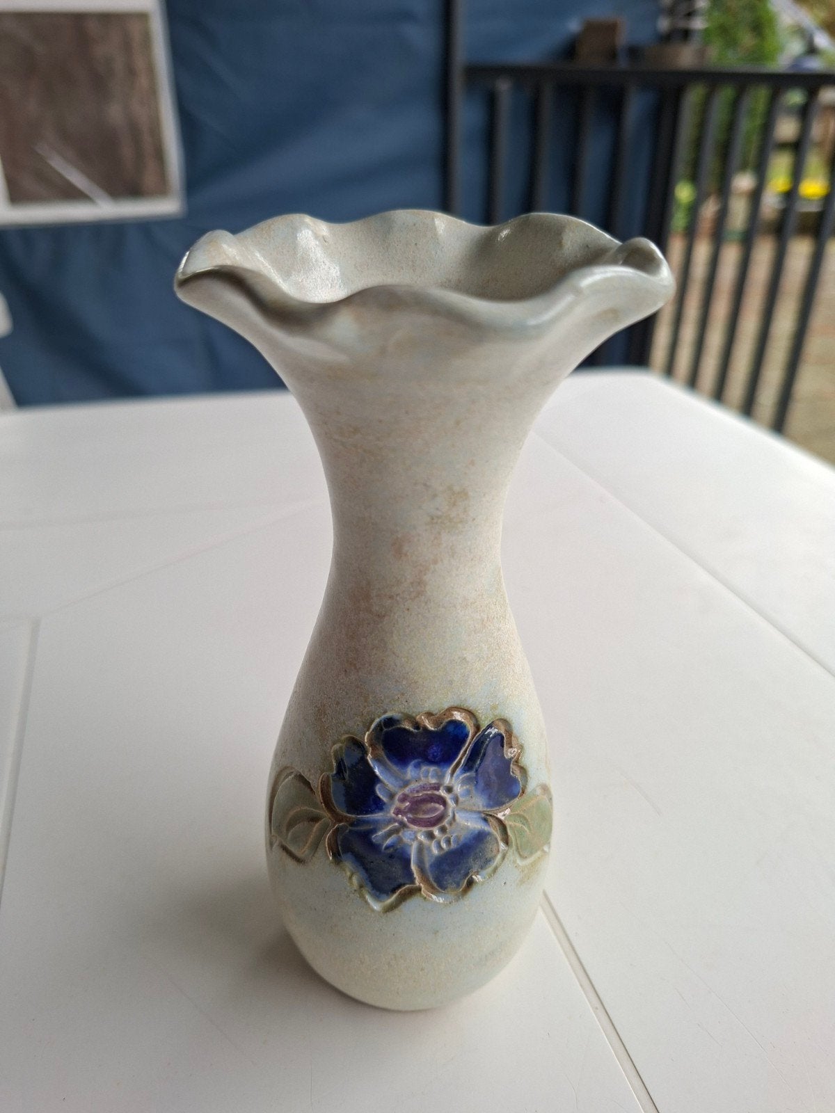 Vintage keramische vaas met bloemmotief, Ophalen of Verzenden