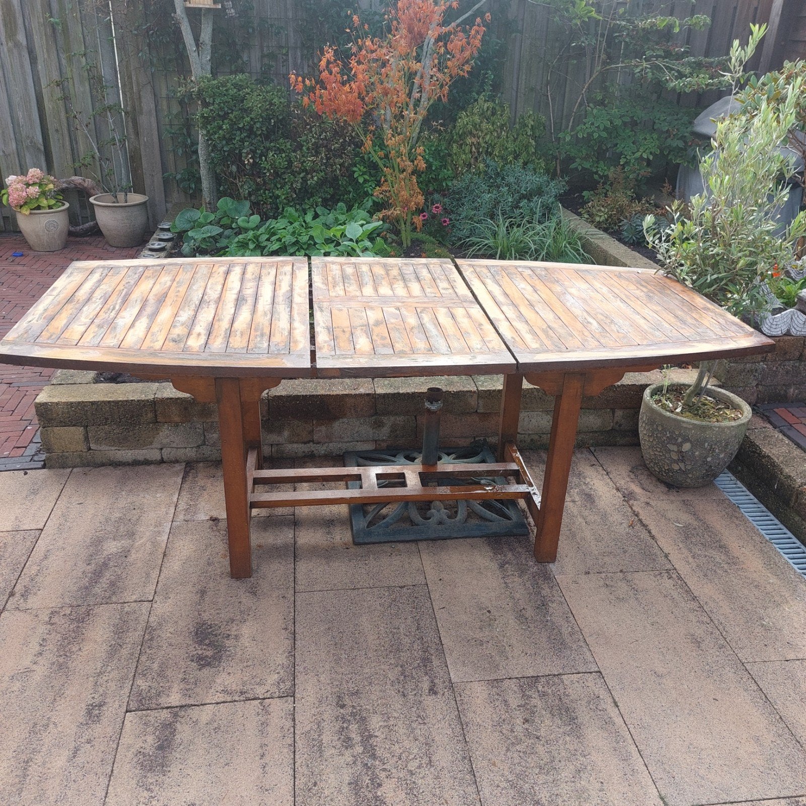 Hard houten tuintafel 2 meter (uitschuifbaar), Tuin en Terras, Ophalen, Gebruikt, Rechthoekig, Hout