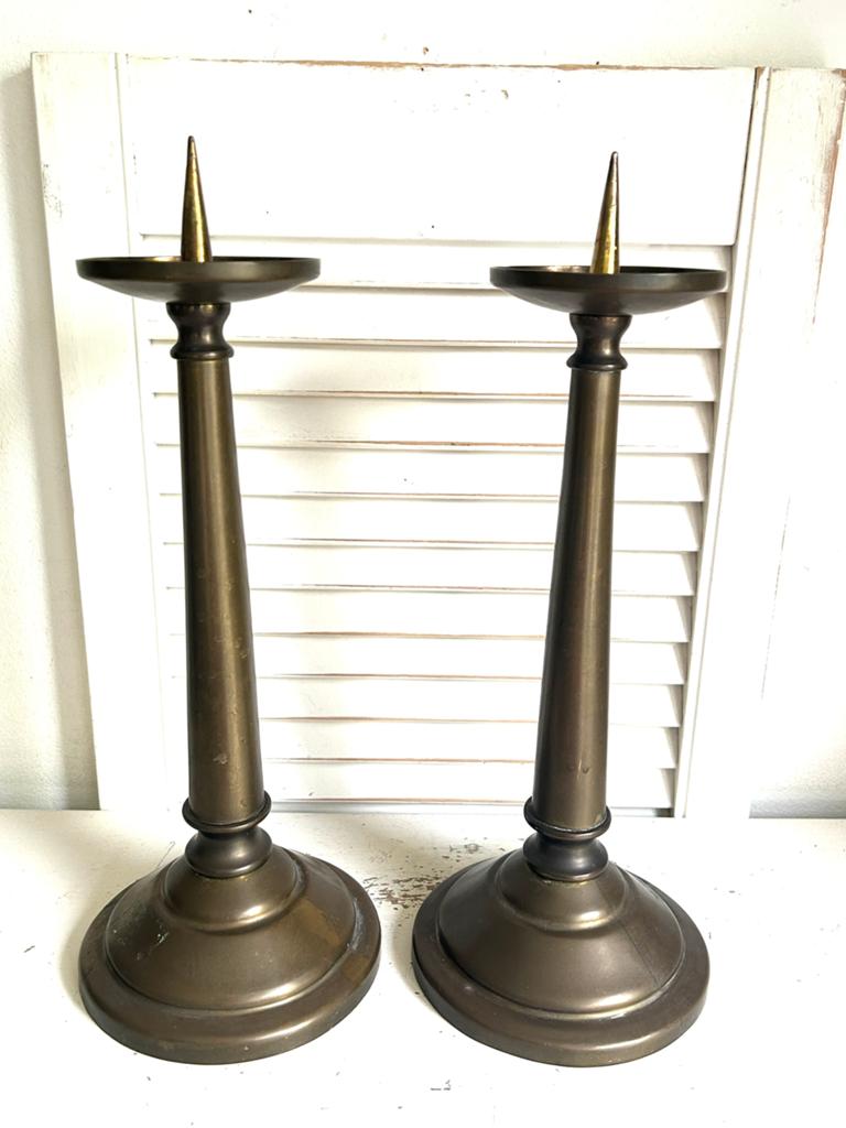 Twee antieke kerk kandelaars koper 37 cm, Antiek en Kunst, Antiek | Kandelaars, Ophalen, Koper of Brons