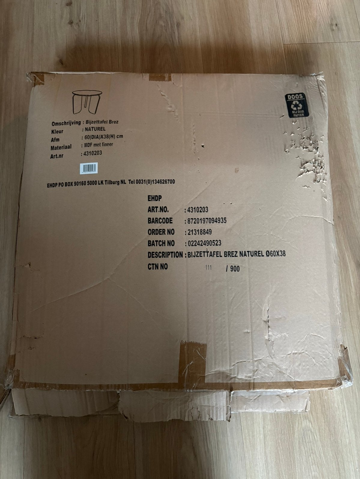 Bijzettafel / salontafel Brez- nieuw in doos Kwantum naturel, Ophalen of Verzenden, Zo goed als nieuw, Rond, Minder dan 55 cm