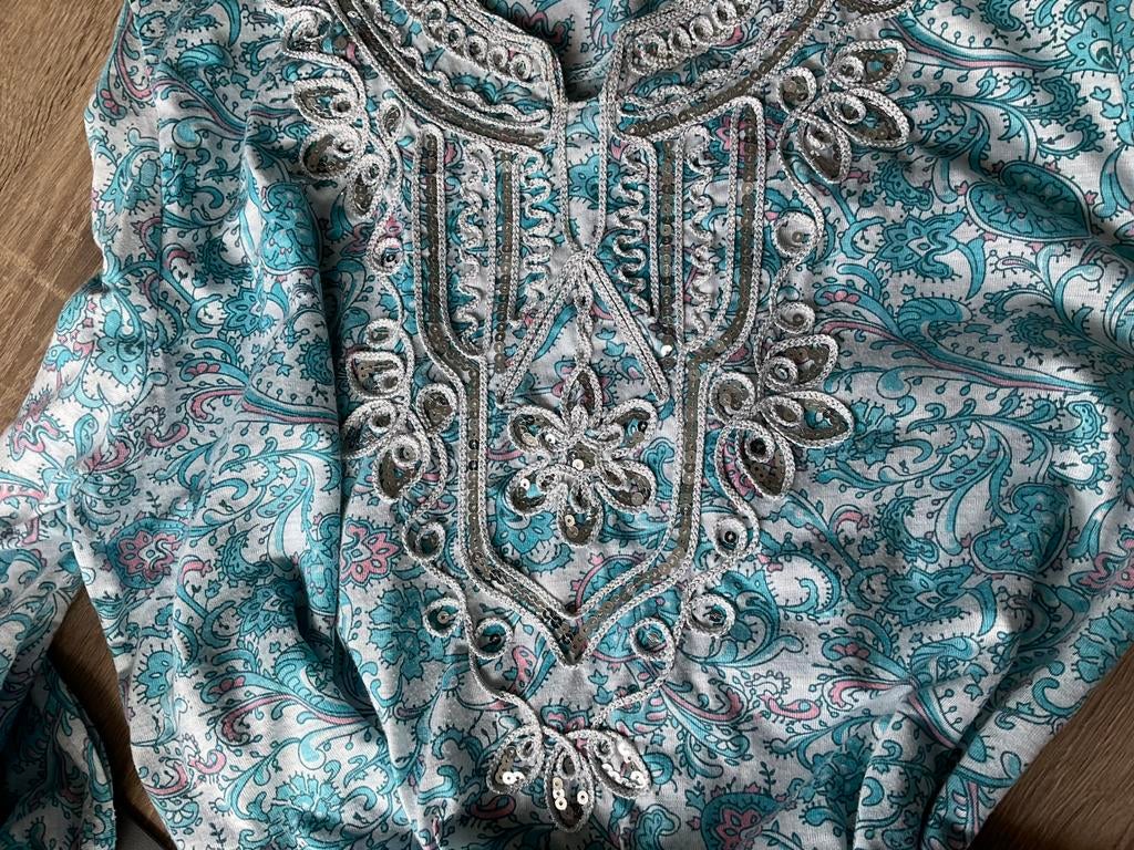 Kaftan, maat l, Kleding | Dames, Jurken, Ophalen of Verzenden, Zo goed als nieuw, Blauw, Onder de knie