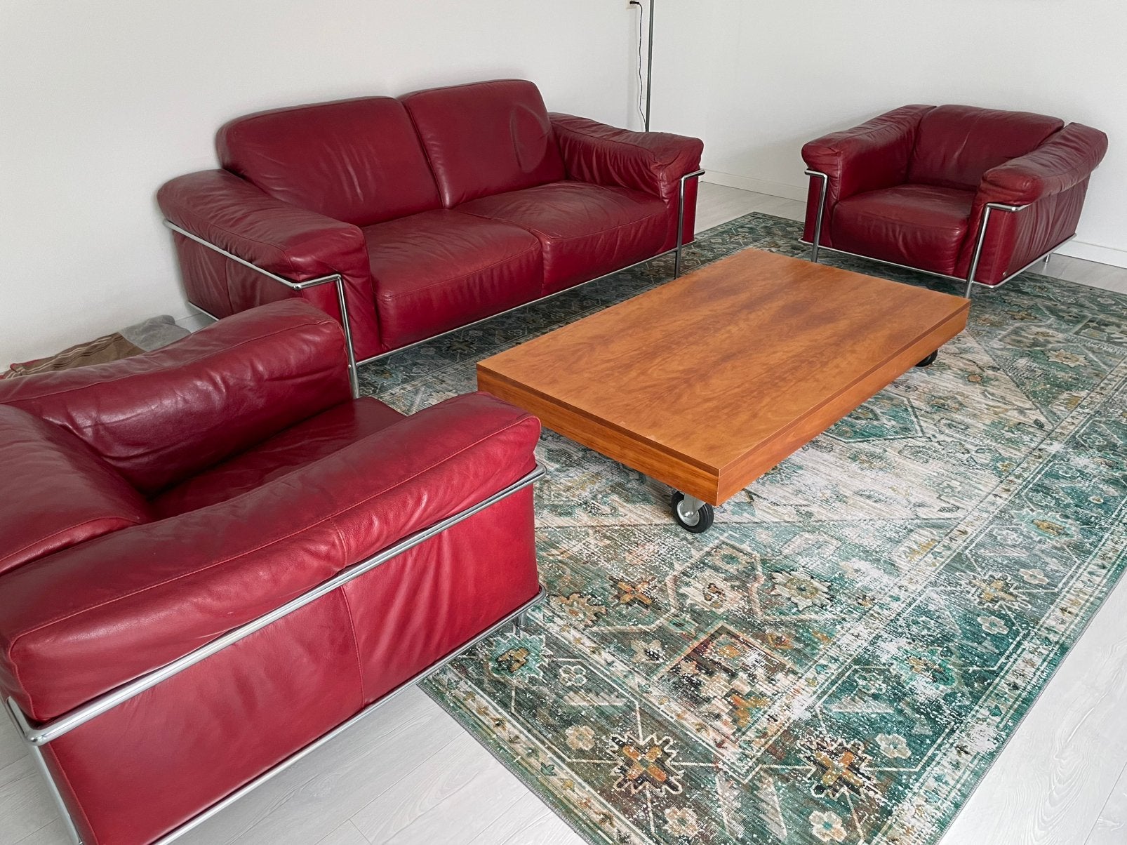 Vintage Rood lederen orginele Natuzzi bank en stoelen, Ophalen, Zo goed als nieuw