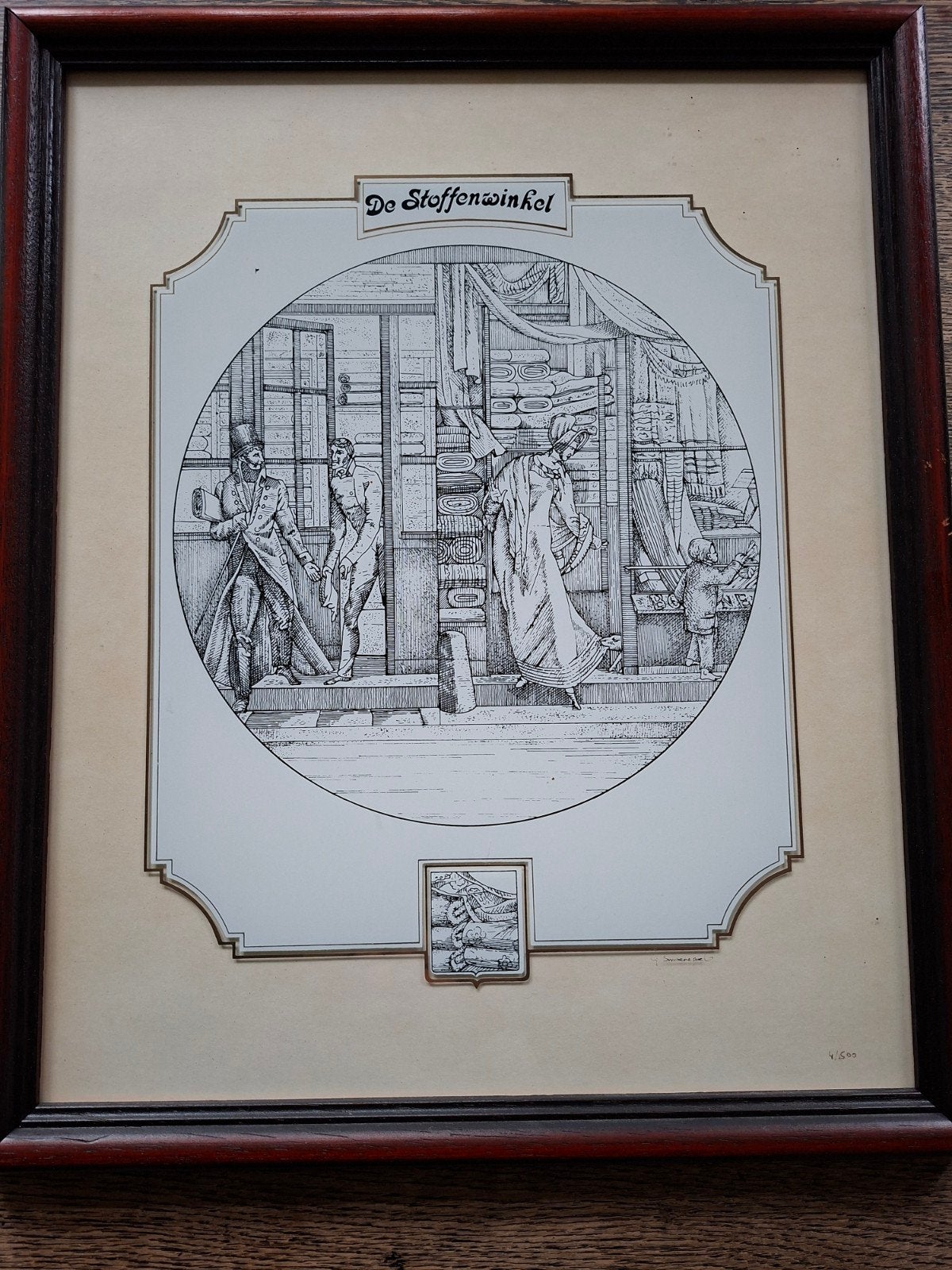 Unieke Glasgravure "De Stoffenwinkel" door Gerard Swaenepoel, Ophalen