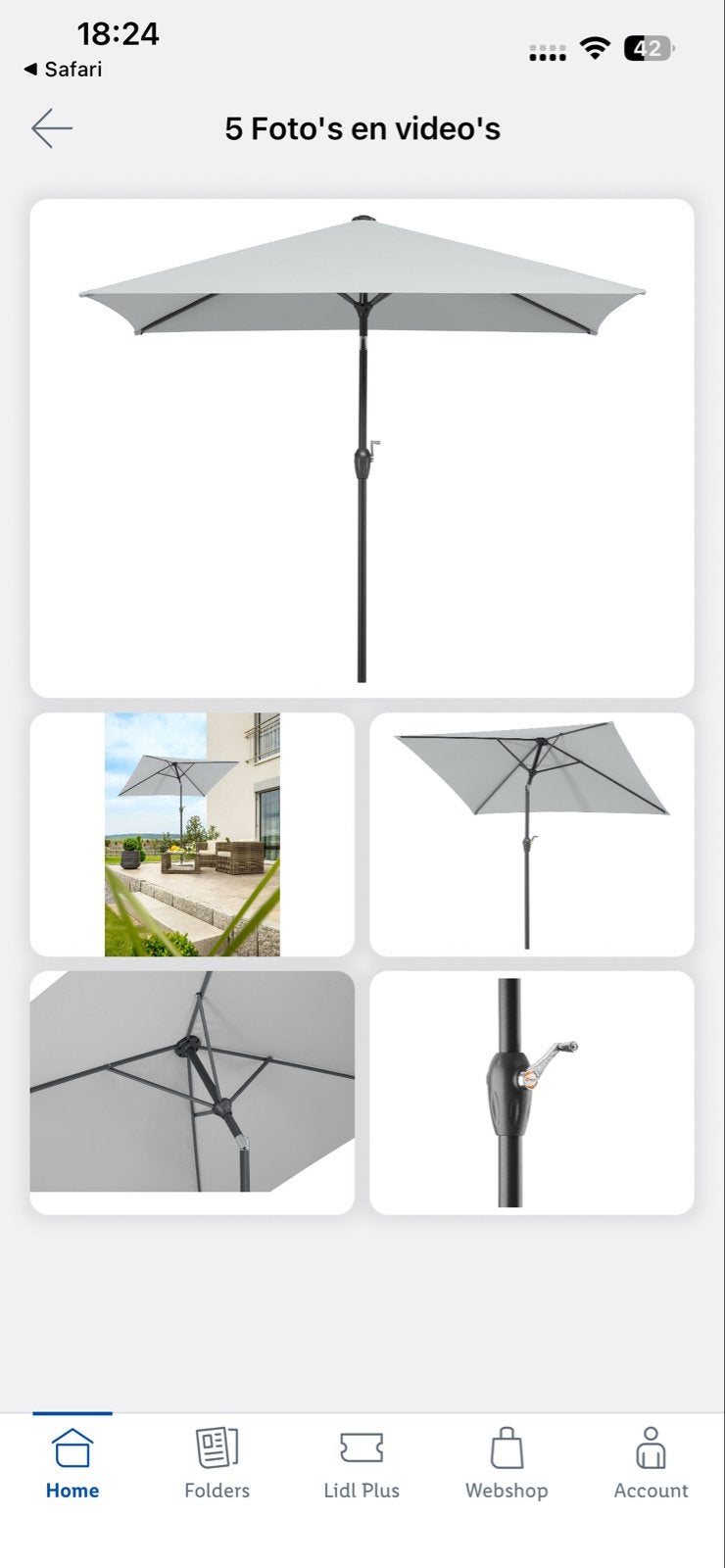 Nieuwe parasol, ideaal op balkon. Lichtgrijs.Doek 210-130cm, Tuin en Terras, Ophalen, Kantelbaar, Overige typen, Nieuw