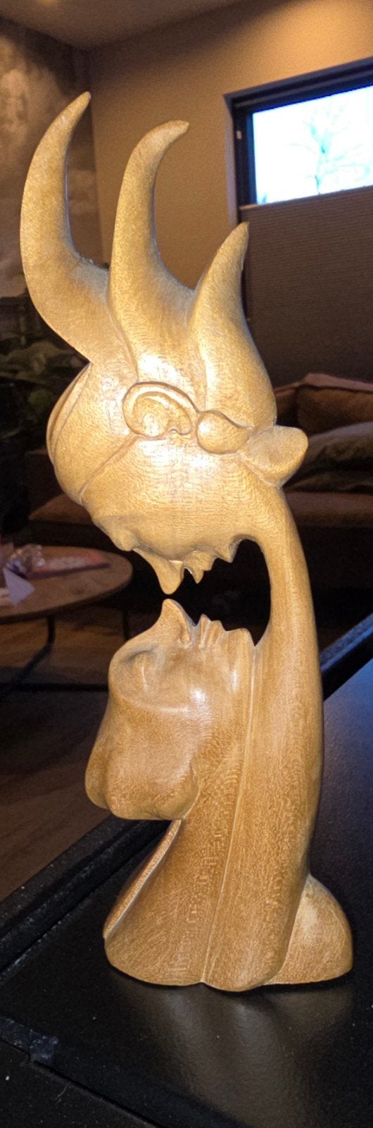 Houten sculptuur van twee kussende gezichten, Ophalen of Verzenden, Handgemaakt, 20 - 50 cm, Scène