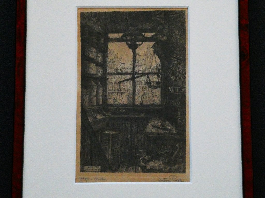 Anton Pieck Amersfoort 1916 grutterswinkeltje aan de Havik, Ingelijst, 28 cm, Ets, 22 cm
