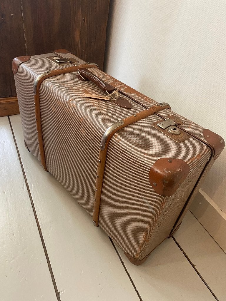 Koffer -bruin geruit - houten banden - afm. 66 x 44 x 22, Ophalen of Verzenden
