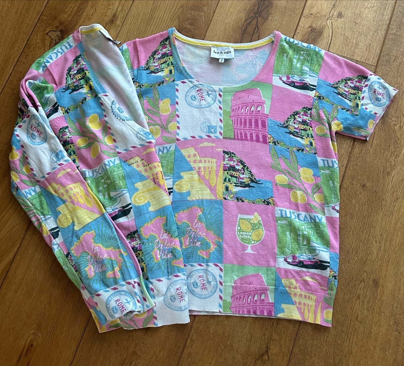 Twinset truitje met vest van Leo & Ugo - Maat 2, Ophalen of Verzenden, Gedragen, Maat 38/40 (M), Meerkleurig
