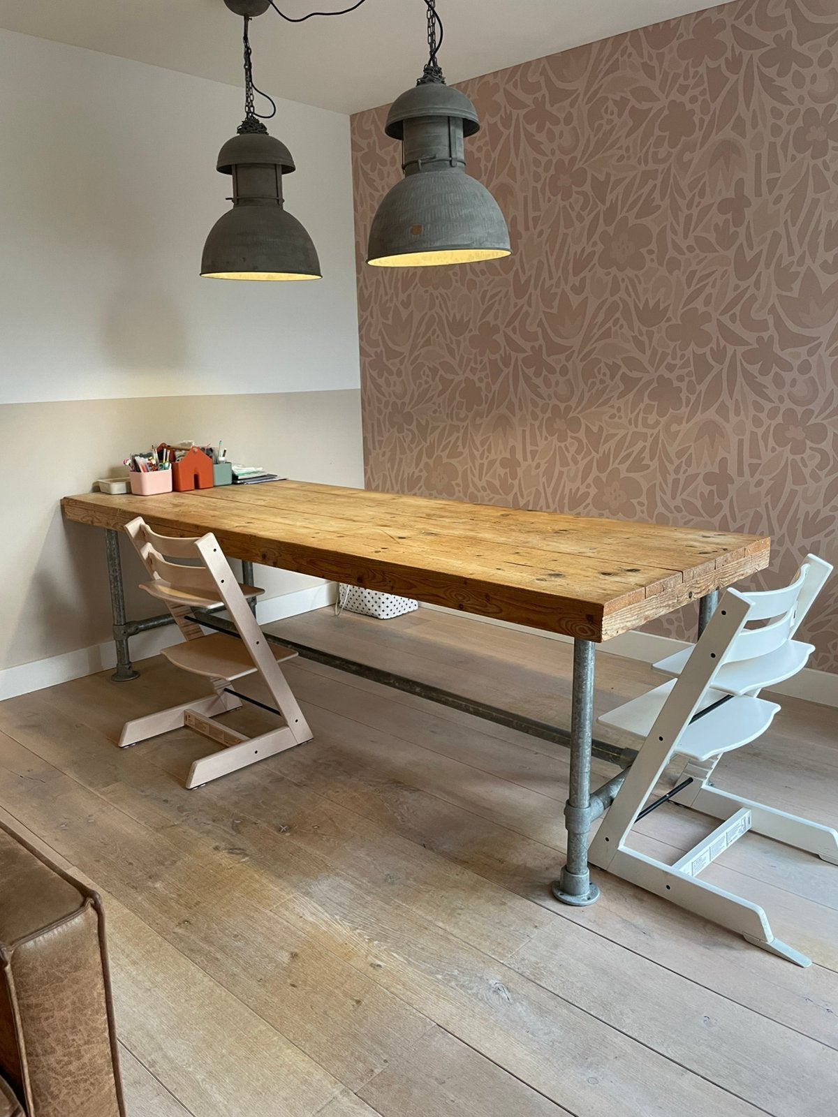 Steigerhouten eettafel 250x90 cm, Ophalen, 200 cm of meer, 50 tot 100 cm, Zo goed als nieuw