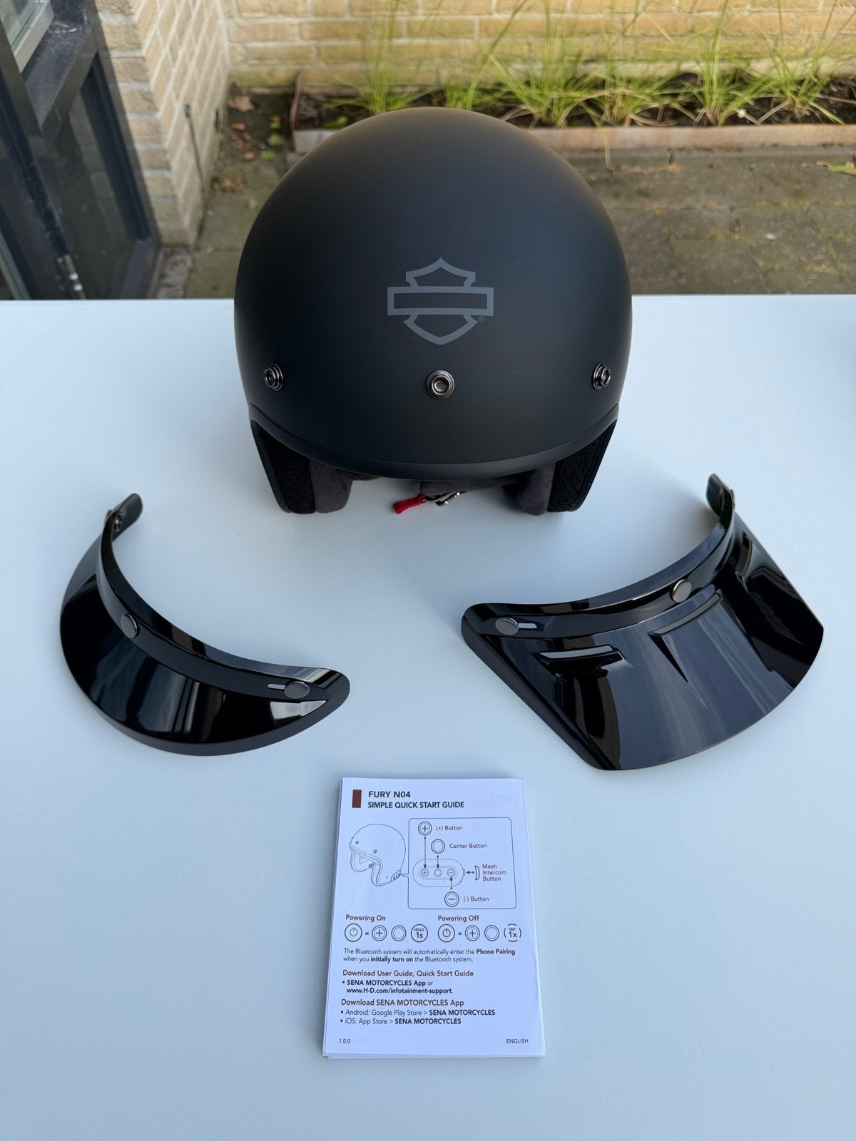 Harley Davidson Fury N04 helm met Sena - maat M - ZGAN, Motoren, Kleding | Motorhelmen, M, Dames, Jethelm, Tweedehands
