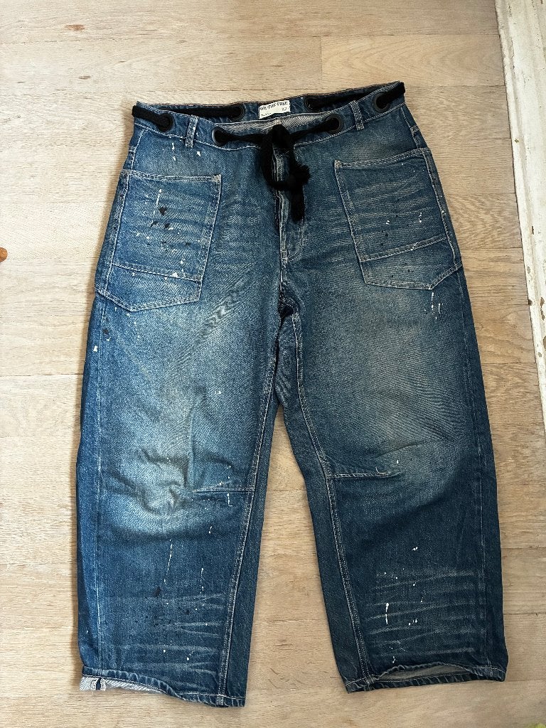 Donker blauwe barrel jeans van Free People - maat 32, Kleding | Dames, Blauw, W30 - W32 (confectie 38/40), Gedragen, Free People