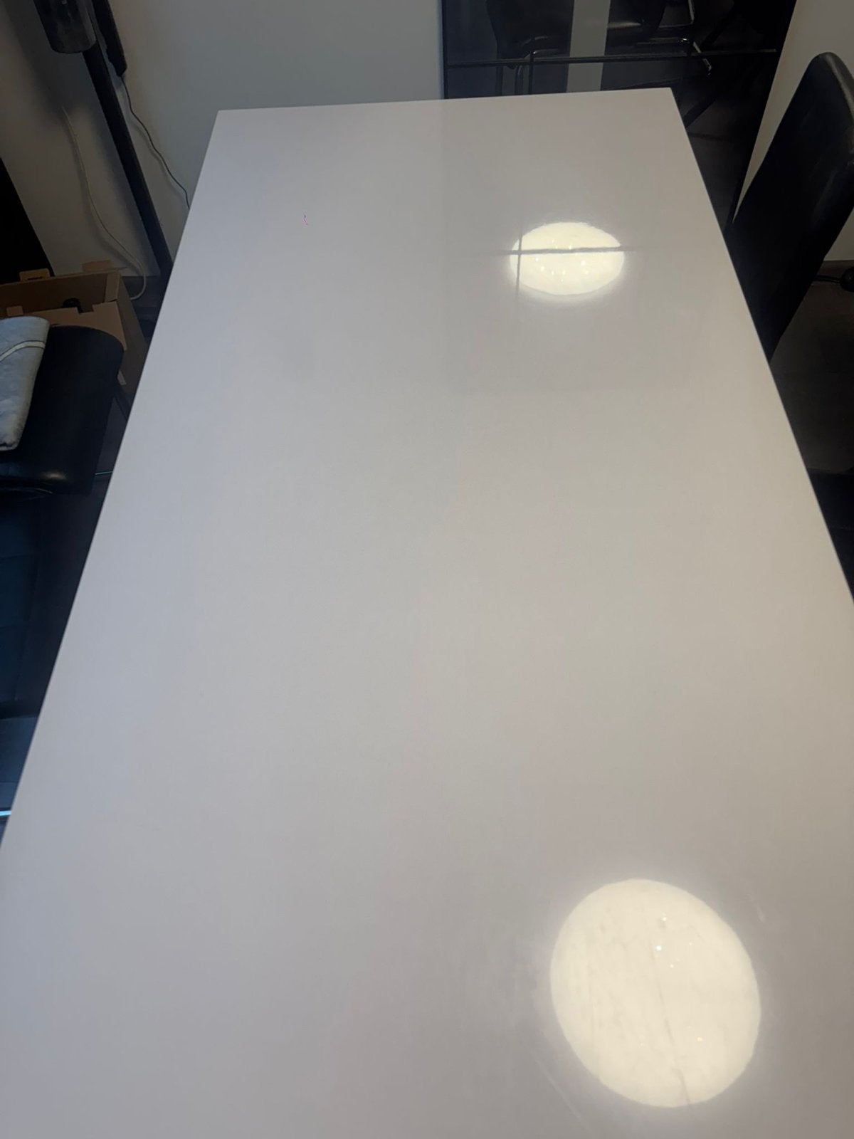 Witte hoogglans eettafel 1.90m met lichte gebruikersschade, Ophalen, Gebruikt, 50 tot 100 cm, Vijf personen of meer