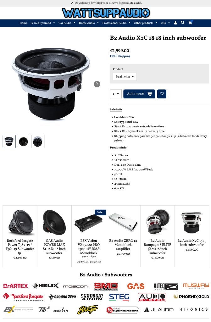 B2 Audio X2C 18 10.000W RMS 18 inch subwoofer, Auto diversen, ., Nieuw, Ophalen of Verzenden, Plantevej 35, 2870 Dyssegaard, Denmark
