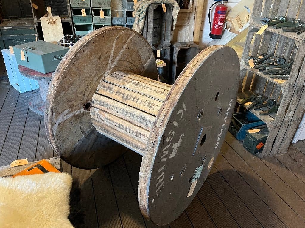 Grote houten kabelhaspels - Industrieel , Vintage, Ophalen, Hout, Gebruikt, Bruin