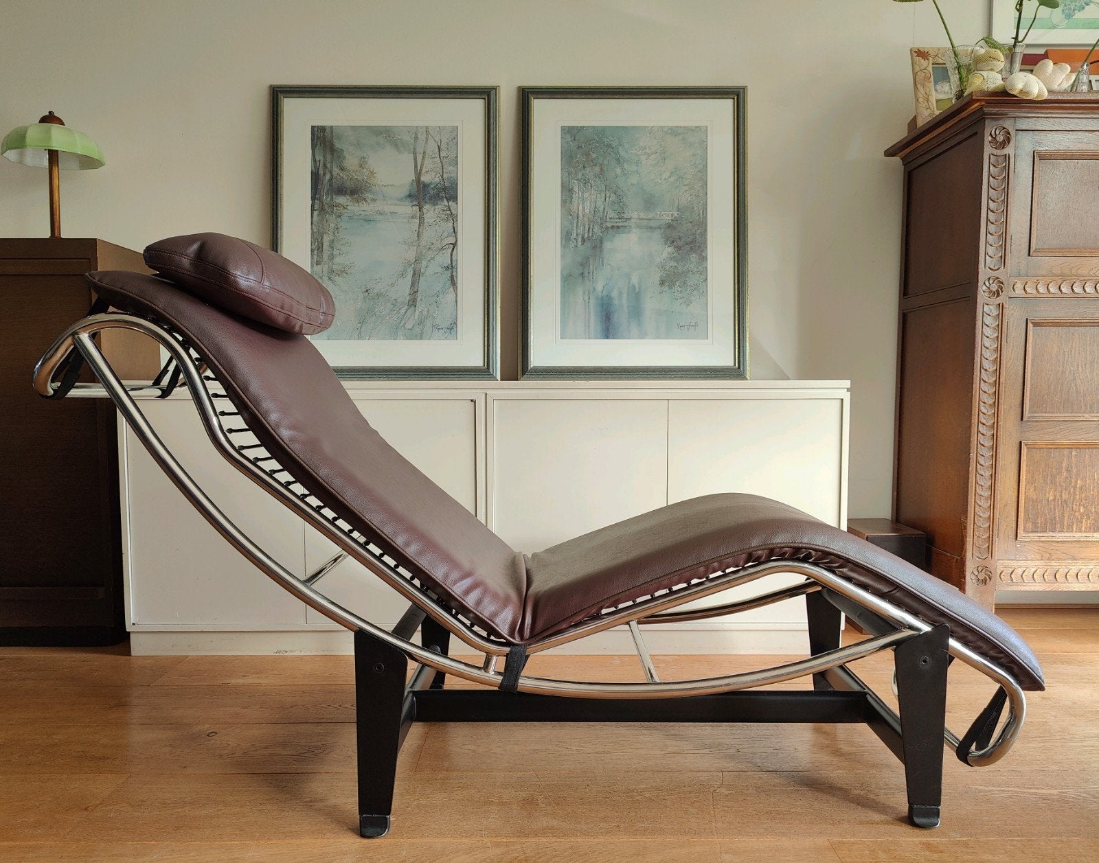 Design chaise longue in Le Corbusier LC4 stijl bruin skai, Ophalen, Kunststof, Eenpersoons, Modern, Comfort