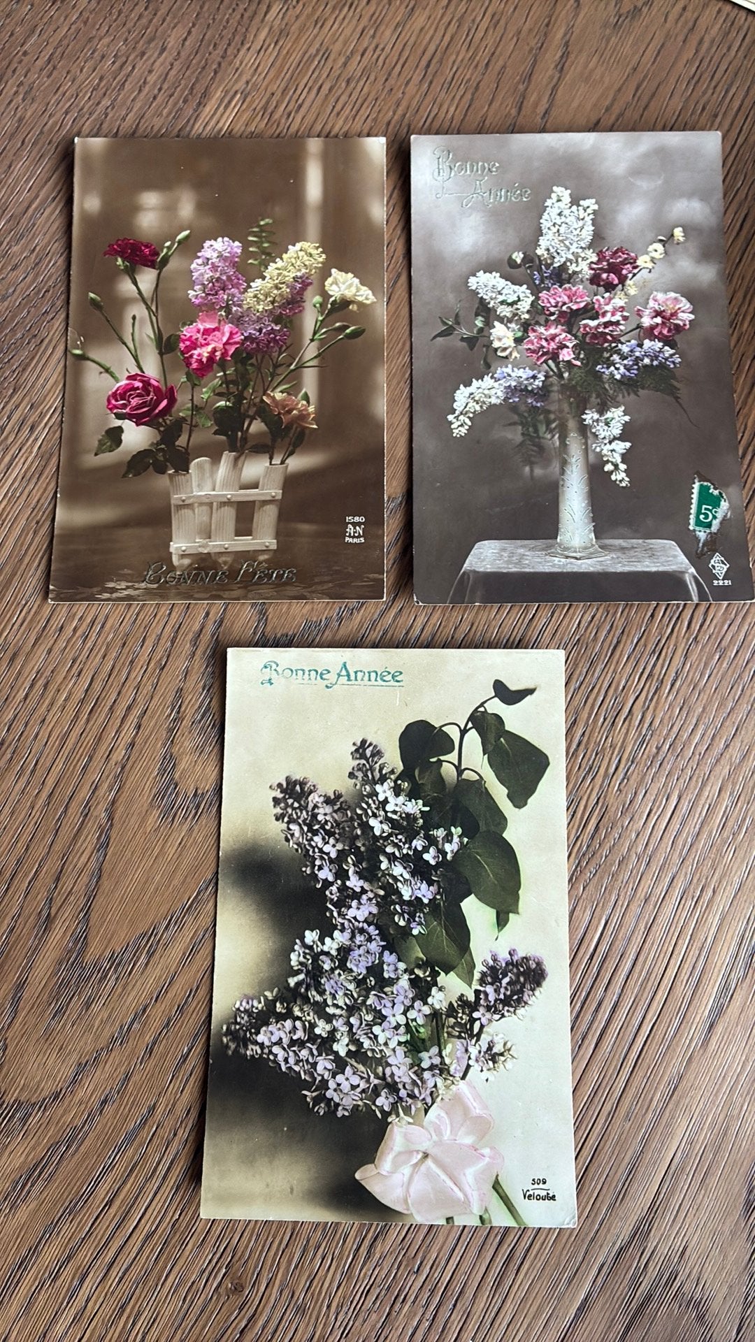 3 fotokaarten met afbeelding seringen, Ophalen of Verzenden