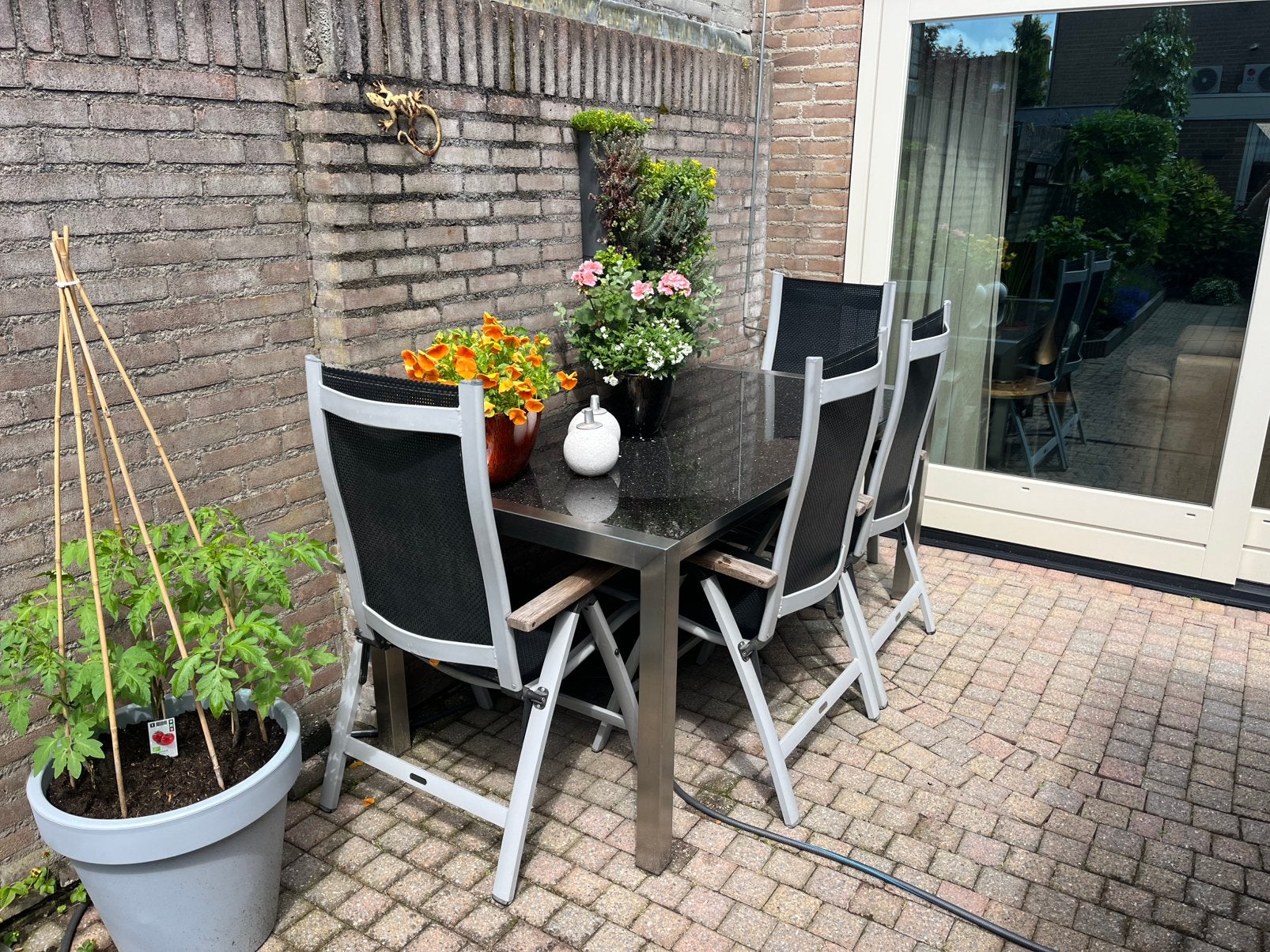 RVS tuintafel met granieten blad, Ophalen of Verzenden, Rvs
