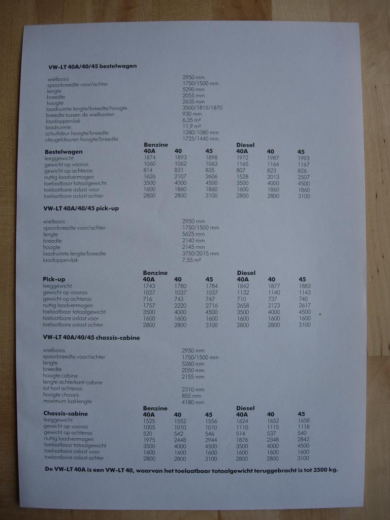 Volkswagen LT Technische Specificatie folder circa 1978 VW, Volkswagen, Verzenden, Zo goed als nieuw, Volkswagen