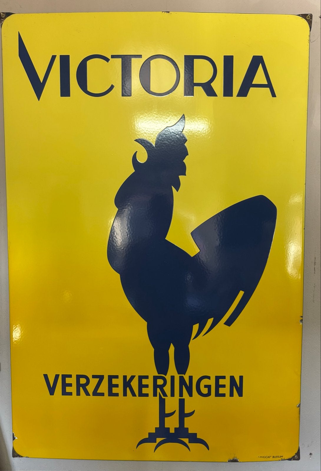 Emaille Reclamebord Victoria Verzekeringen Langcat Bussum, Ophalen, Gebruikt, Reclamebord