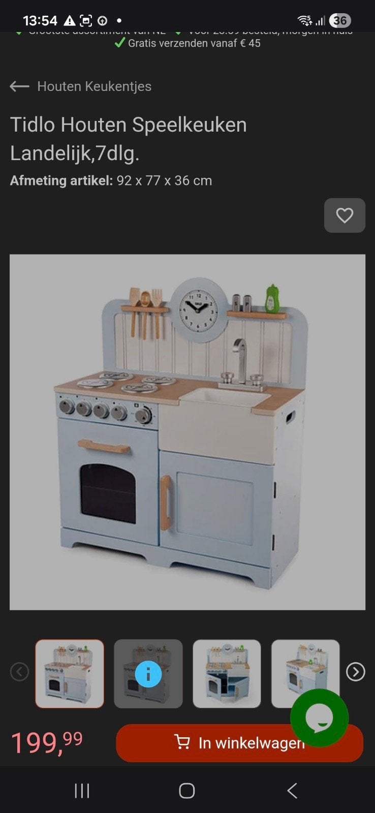 Tidlo Houten Speelkeuken Landelijk, 7-delig, Ophalen