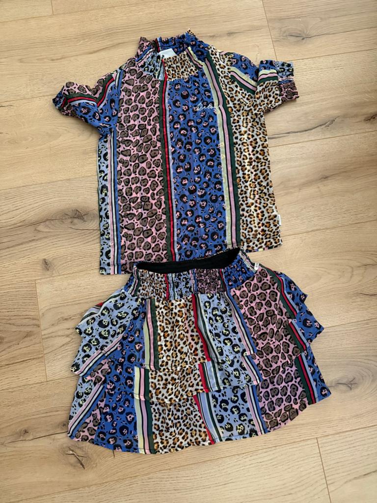Retour setje: shirt en rokje met dierenprint, Kinderen en Baby's, Ophalen of Verzenden, Zo goed als nieuw, Meisje
