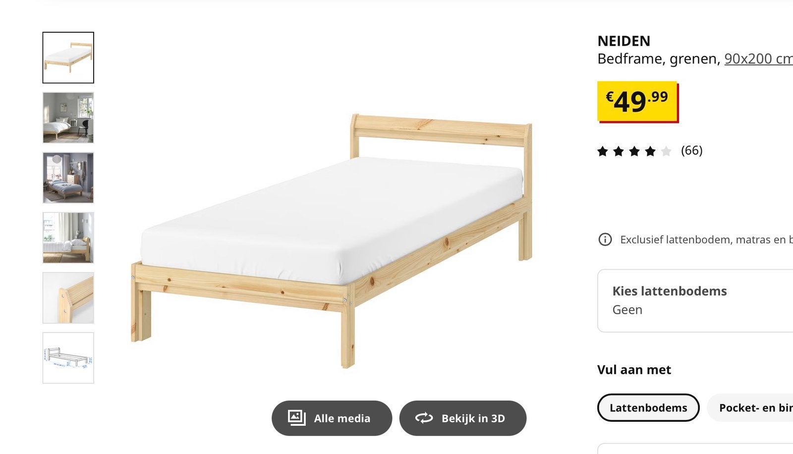Ikea Neiden, 1 persoonsbed 90x200cm, Ophalen, 90 cm, Zo goed als nieuw, 200 cm