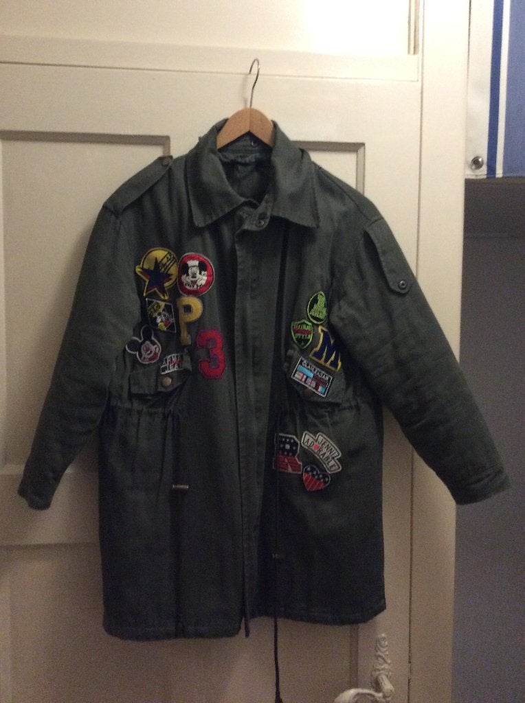 Just Dai gevoerde jas. S. vol patches + Mickey Mouse patch, Just Dai, Ophalen of Verzenden, Maat 36 (S), Gedragen