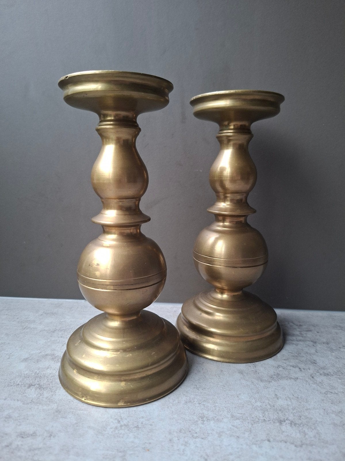 Set messing kandelaren balustermodel, Ophalen of Verzenden, Koper of Brons