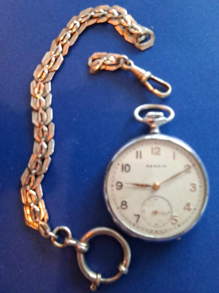 Antiek Serdix Zakhorloge met Ketting - Jaren '30, Overige merken, Overige materialen, Zakhorloge, 1930 tot 1960