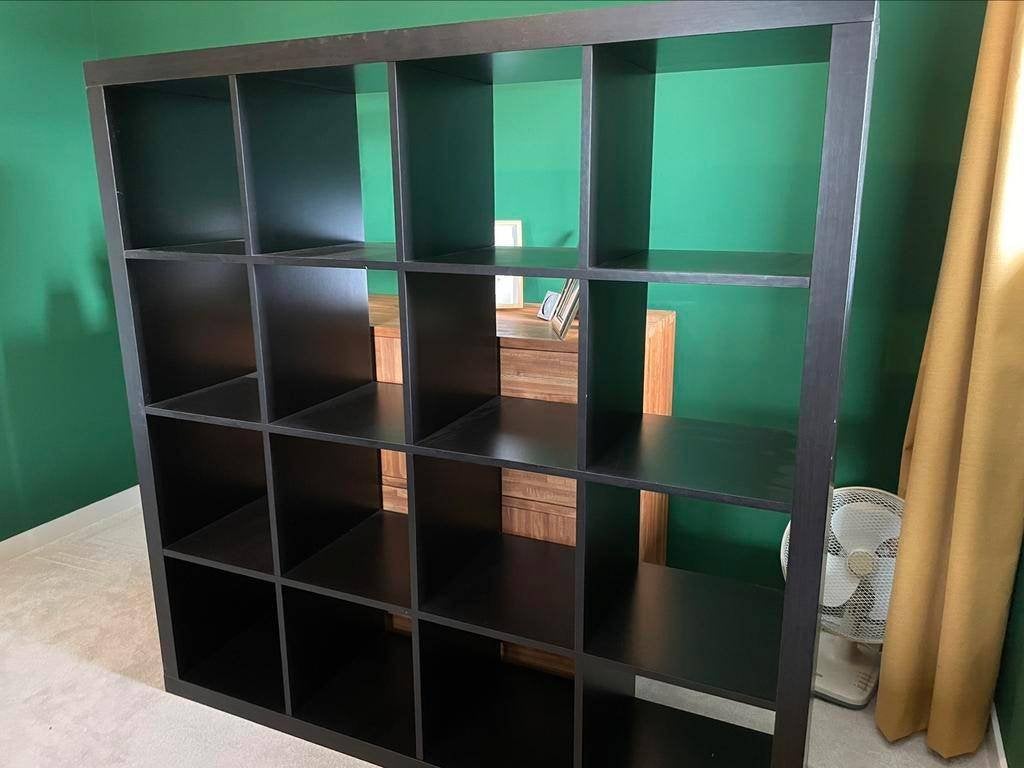 Mooie Expedit (Kallax) 16 vak kast, zwart, wand/roomdivider., Ophalen, Met plank(en), 100 tot 150 cm, Zo goed als nieuw
