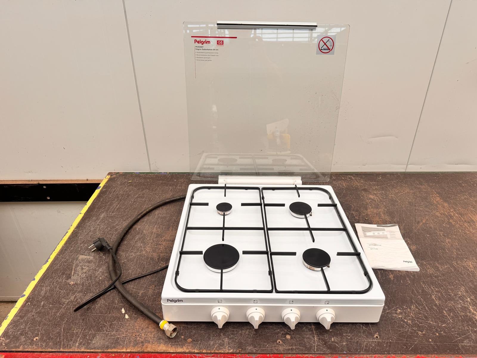Zgan gaskookplaat Pelgrim, 4-pits, 54 cm, met glasplaat, Ophalen, 4 kookzones, Zo goed als nieuw, Gas