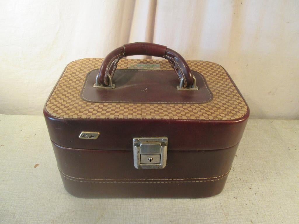 Leuke Retro lederen Beautycase, Ophalen of Verzenden, Zo goed als nieuw, Bruin