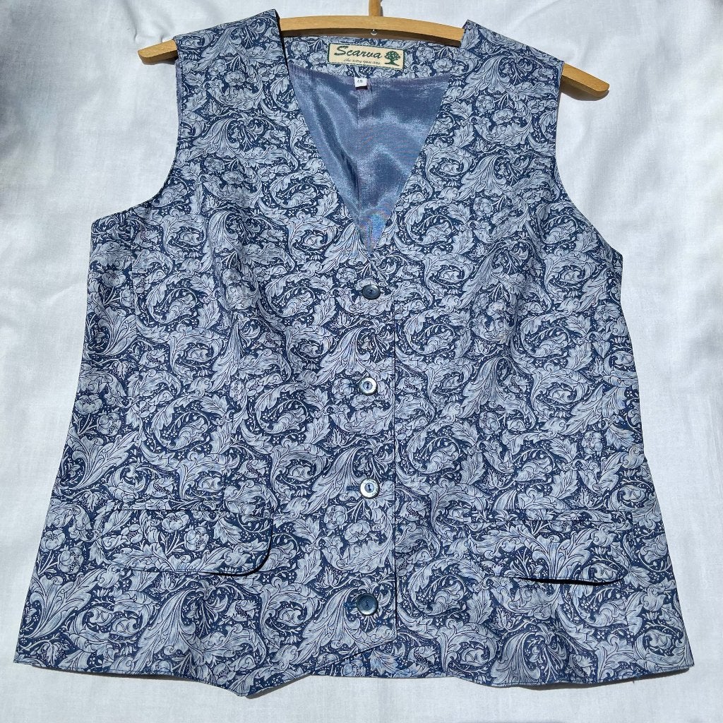 blauw gebloemd gilet van katoen van Scarva, Maat 38/40 (M), Blauw, Scarva, Nieuw