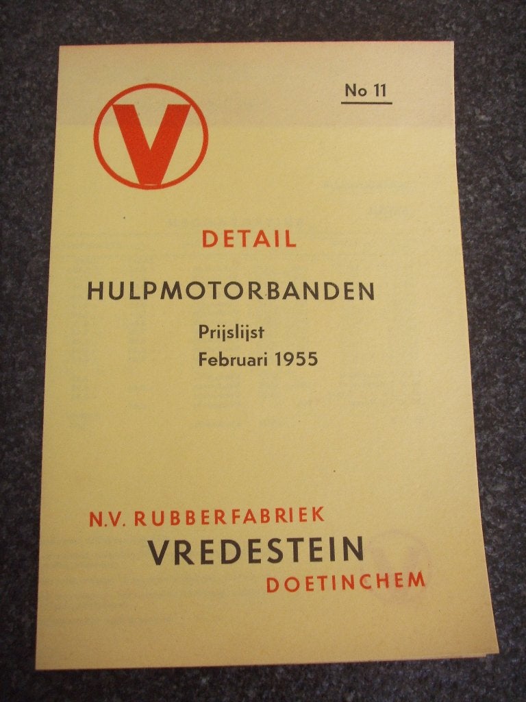 Vredestein hulpmotorbanden 1955 prijslijst, Verzenden, Zo goed als nieuw, Gebruiksvoorwerp