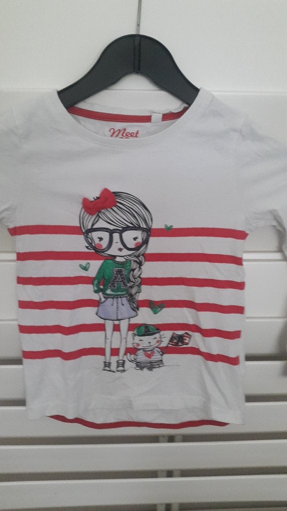 Wit shirt 116, Meisje, C & A, Ophalen of Verzenden, Zo goed als nieuw